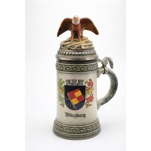 Vintage Gerz German Beer Stein Wurzburg Eagle Lid‎ 94% Zinn Pewter Germany